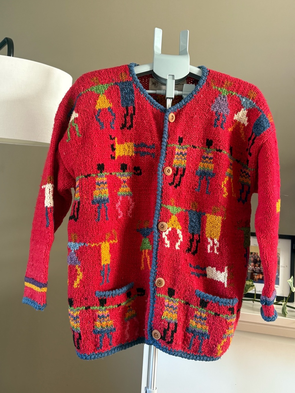 Vintage 100% Wool Bolivian Folk Art Cardigan Sweater | Handmade